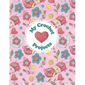 My Crochet Projects: Bright and Colorful Yarn & Crochet Hooks on a Pink Background, Glossy Finish