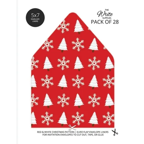 Christmas Pattern Envelope Liners Euro Flap 5x7 with Red & White Design: For Invitation Envelopes for Holidays, Birthdays, Weddings (28 Pack)
