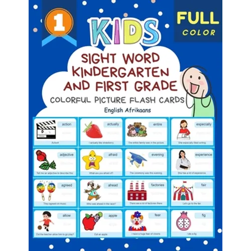 Sight Word Kindergarten and First Grade Colorful Picture Flash Cards English Afrikaans: Learning to read basic vocabulary card games. Improve reading