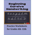 Beginning Cursive Handwriting: Practice Worksheets for Grades 4th-12th: Sentence Practice included 80 Pages Ages 8+ Fine motor Skills