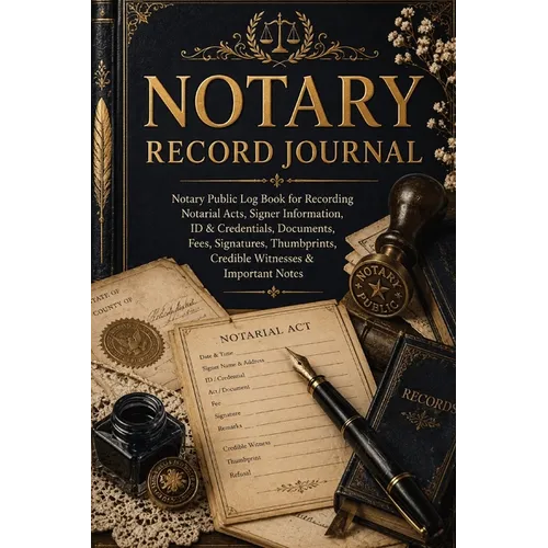 Notary Record Journal: Notary Public Log Book for Recording Notarial Acts, Signer Information, ID & Credentials, Documents, Fees, Signatures, Thumbpri